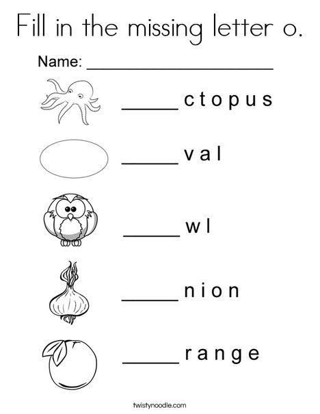 Fill in the missing letter o coloring page