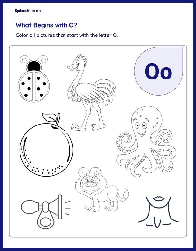 Discover color the letter o â printable reading worksheet