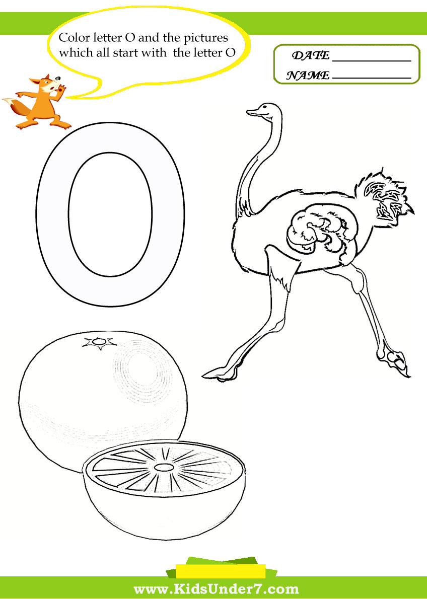 Kids under letter o worksheets and coloring pages