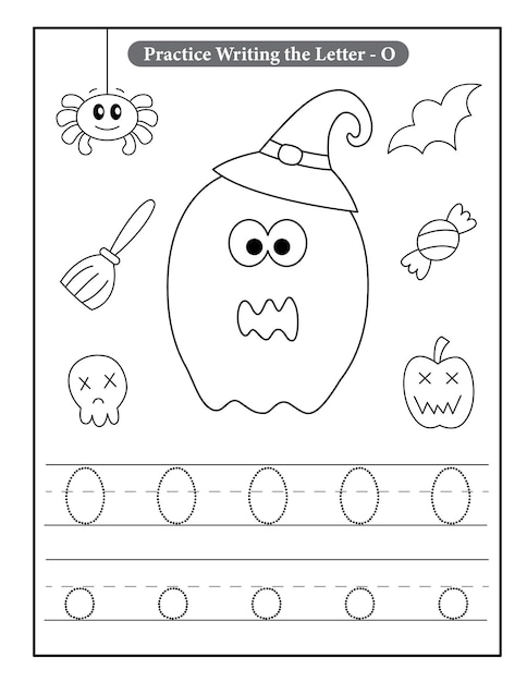 Premium vector halloween alphabet coloring pages with baby ghost