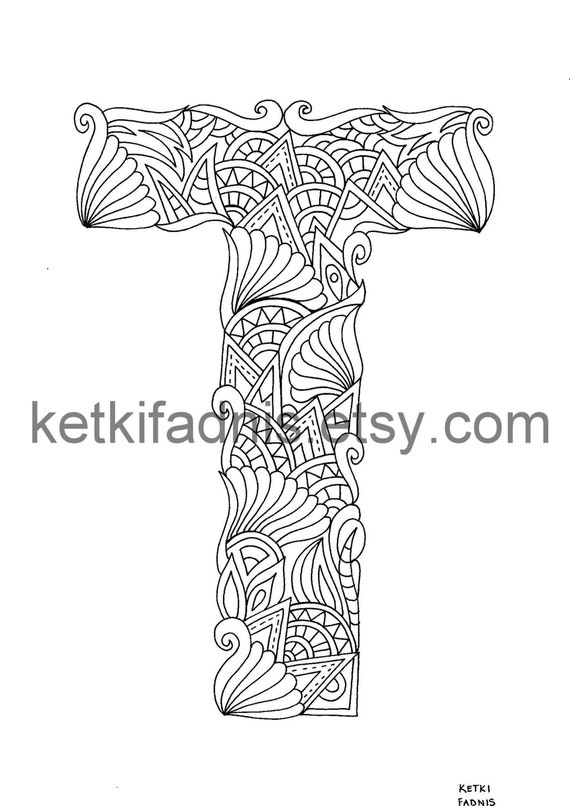 Letter t coloring page instant pdf download alphabet coloring page hand drawn diy printable coloring page letter illustration download now