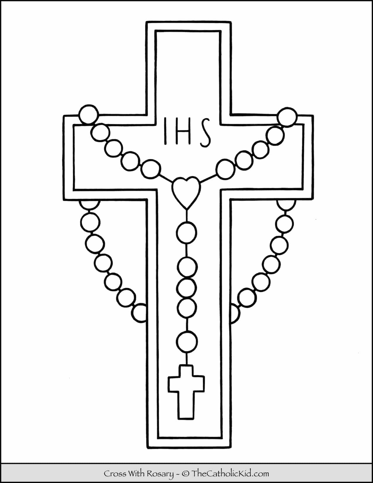 Cross with rosary coloring page
