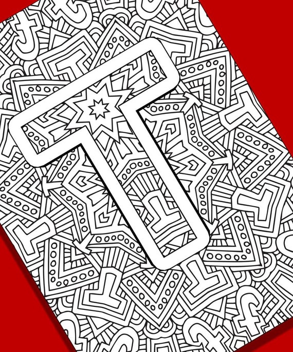 Alphabet adult coloring pages instant download letter t