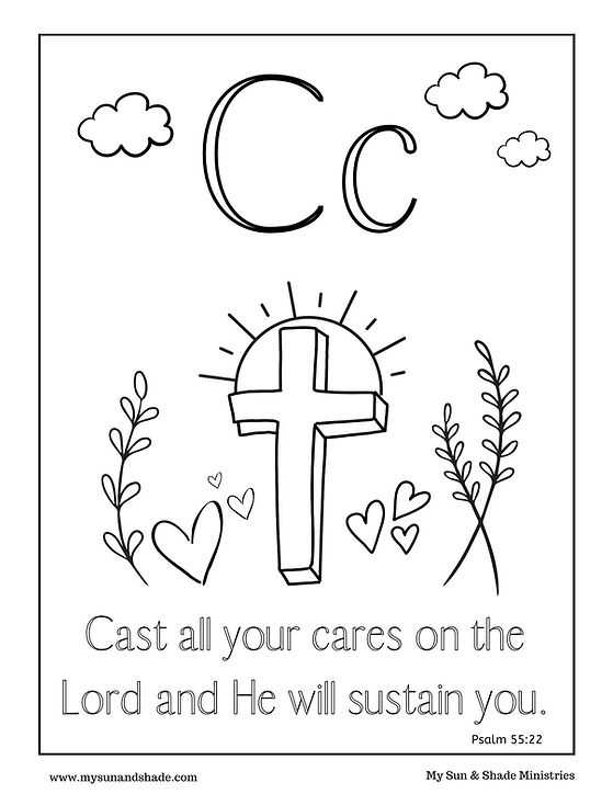 Letter c coloring page with bible verse