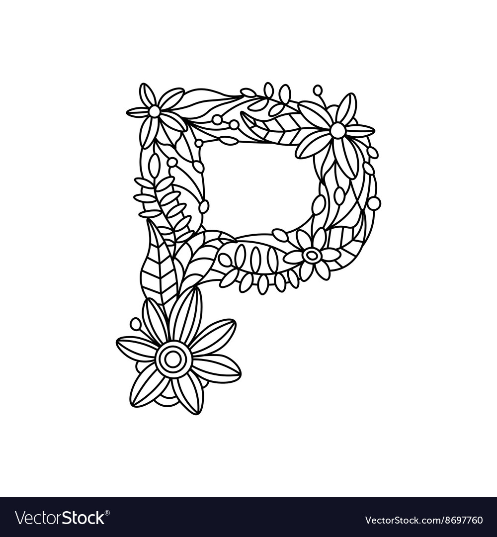 Letter p coloring book for adults royalty free vector image