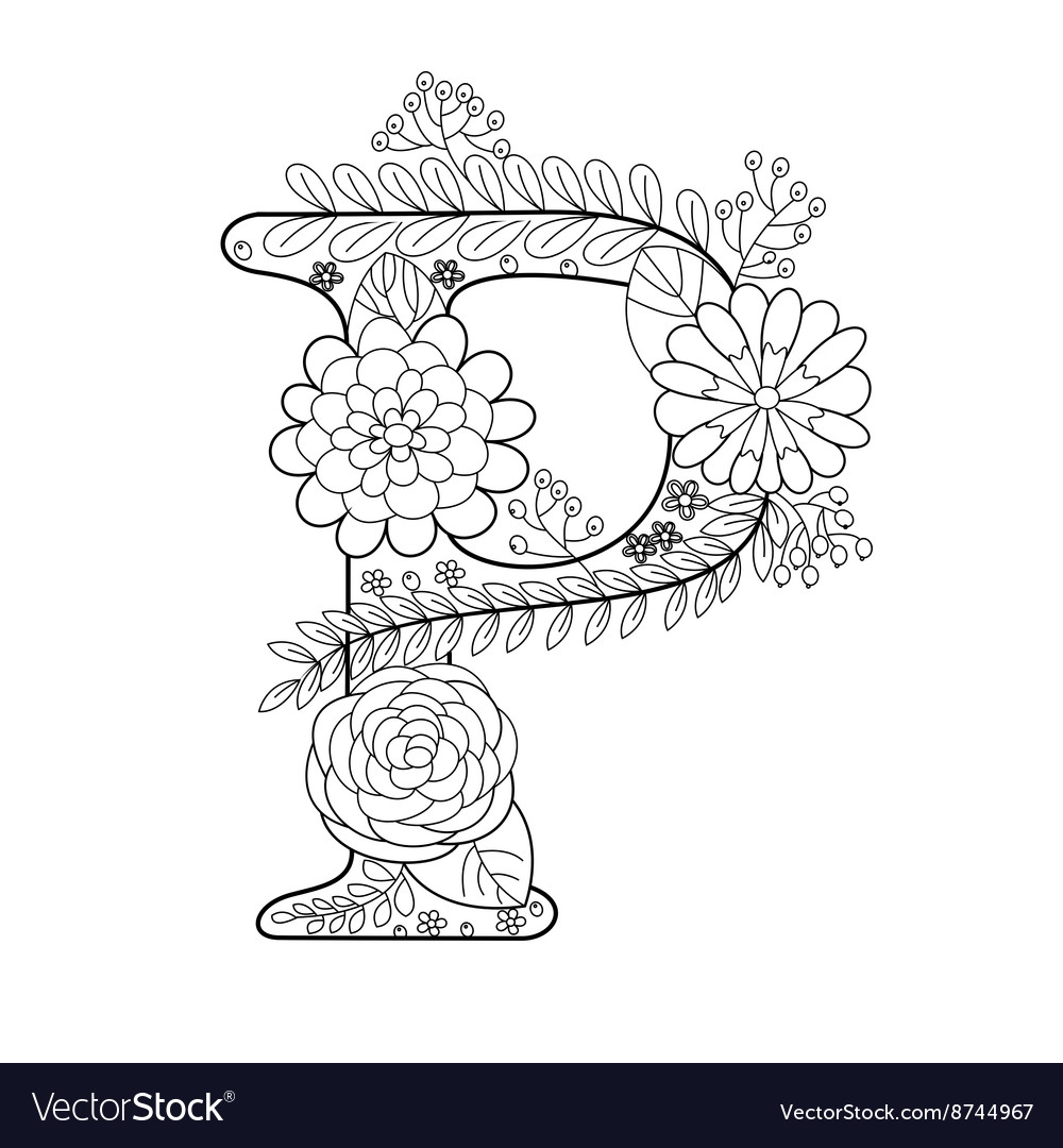 Letter p coloring book for adults royalty free vector image