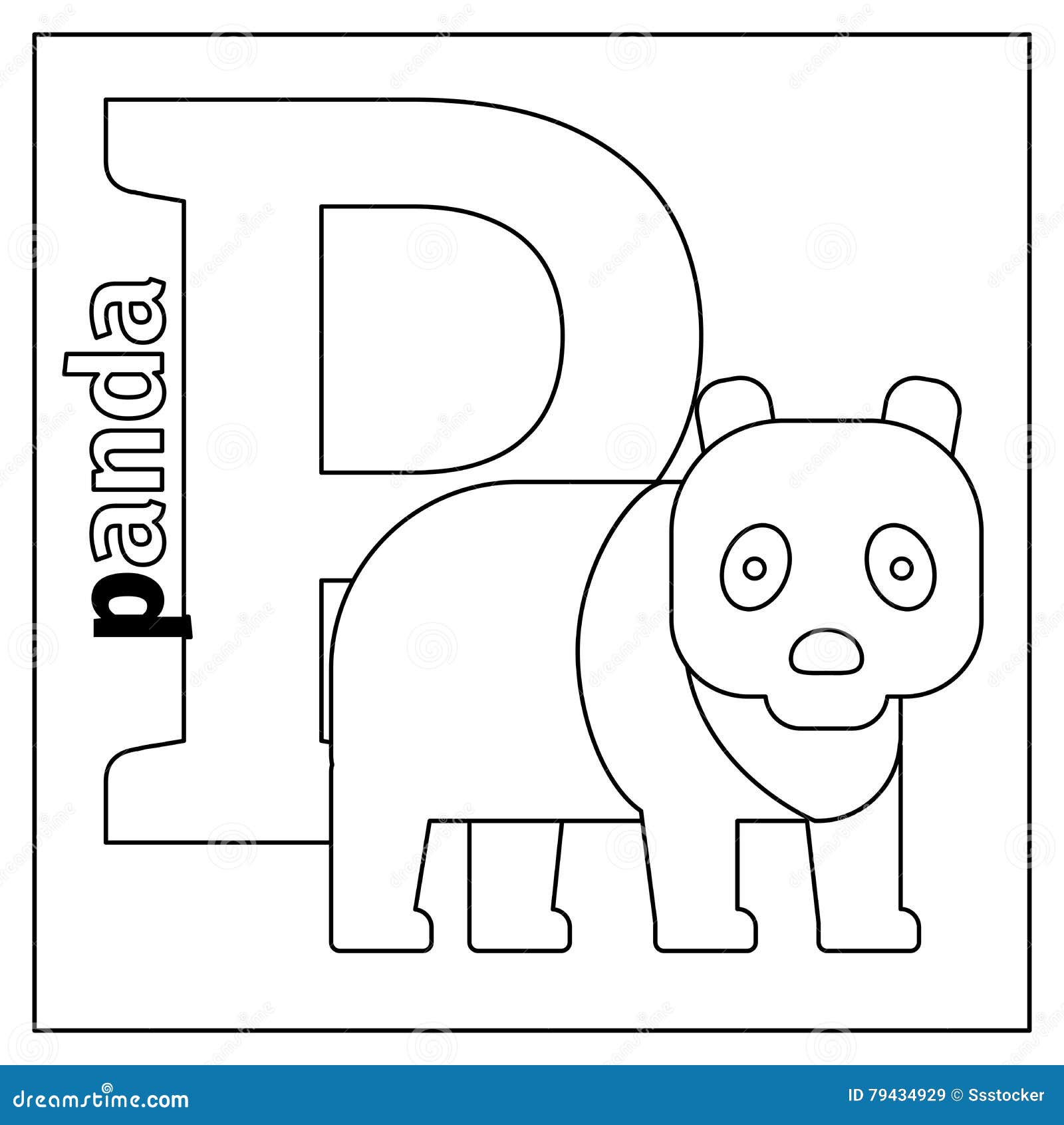Panda letter p coloring page stock vector