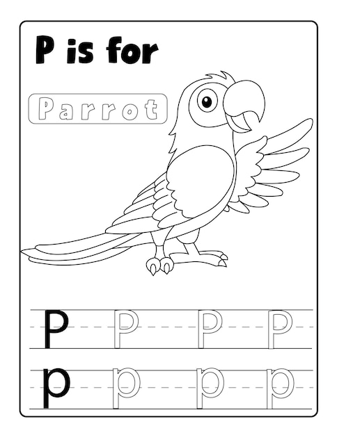 Premium vector alphabetical birds coloring and letter tracing pages with name