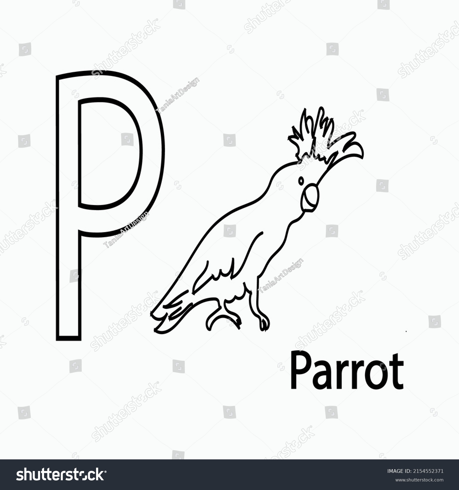 Alphabet coloring kids letter p parrot stock vector royalty free