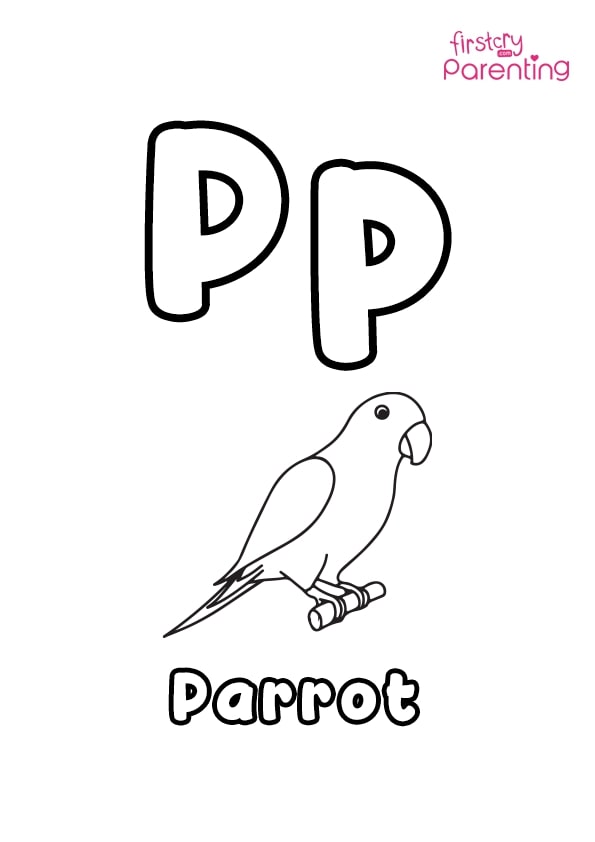 P for parrot coloring page for kids