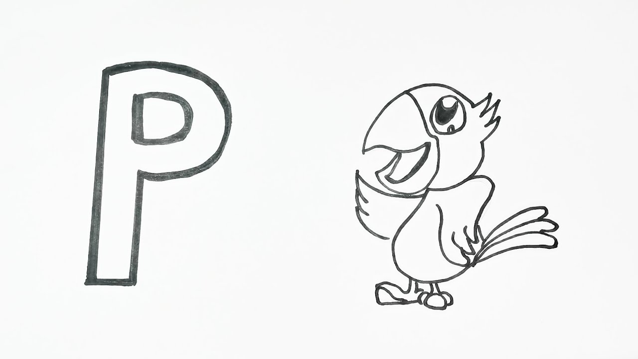 How to draw parrot alphabet p drawing abc song parrot drawing kids colouring land