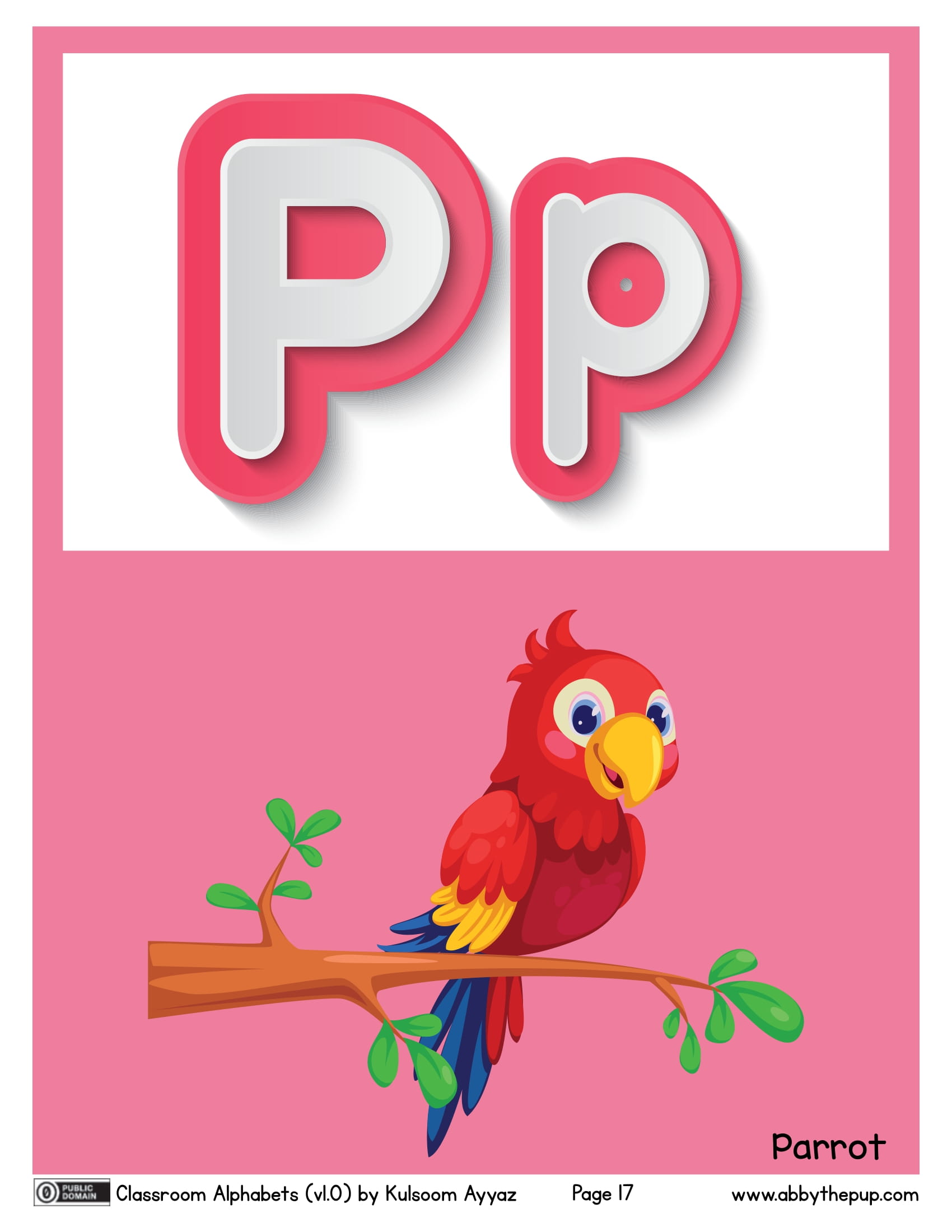 Letter p is for parrot flashcard free printable papercraft templates
