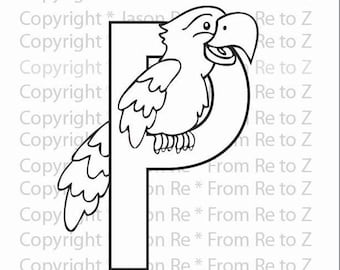 P is for parrot abcs coloring page alphabet printable digital download letter p classrooms and children of all ages