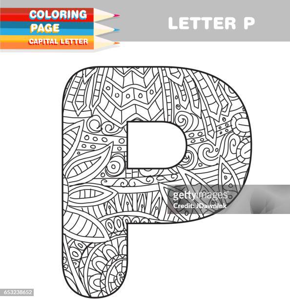 Adult coloring book capital letters hand drawn template high