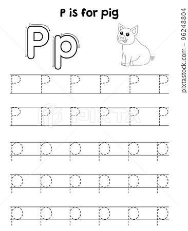 Pig animal tracing letter abc coloring page p