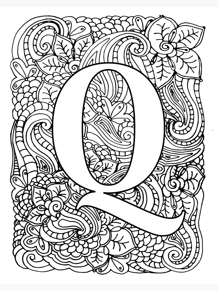 Adult coloring page monogram letter q art board print for sale by mamasweetea
