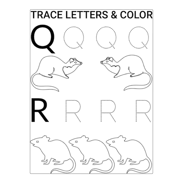 Premium vector letters tracing and color pages for kids premium vector