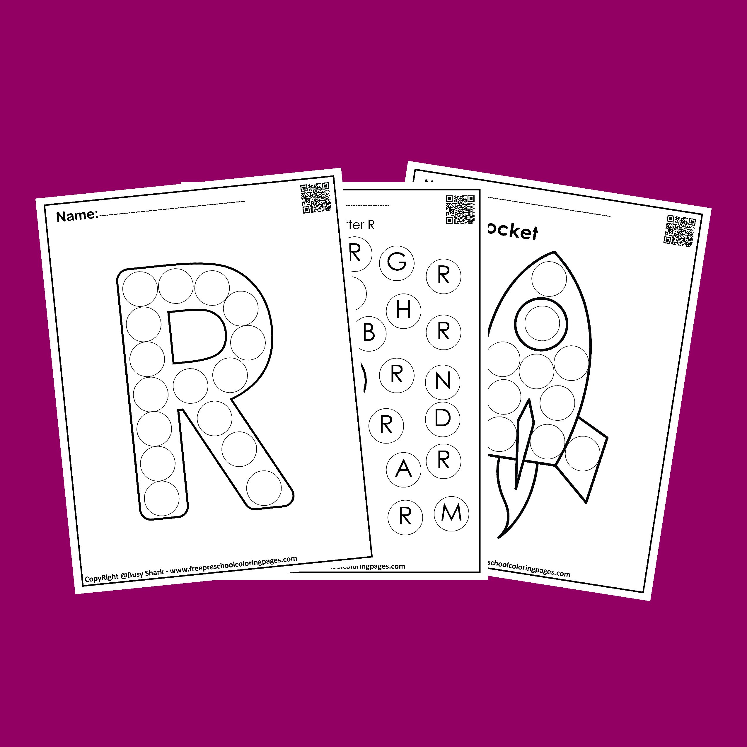Letter r dot markers free coloring pages