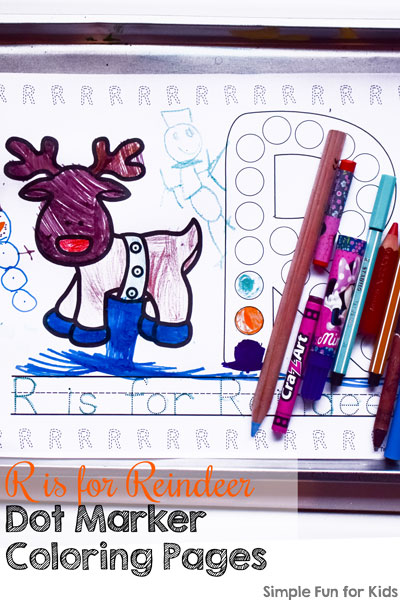 Day r is for reindeer dot marker coloring pages