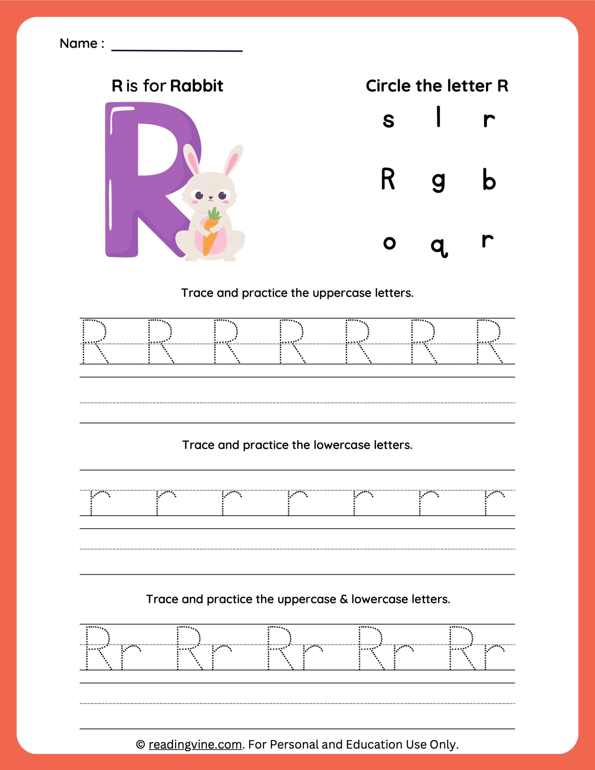 Letter r tracing worksheets for preschool