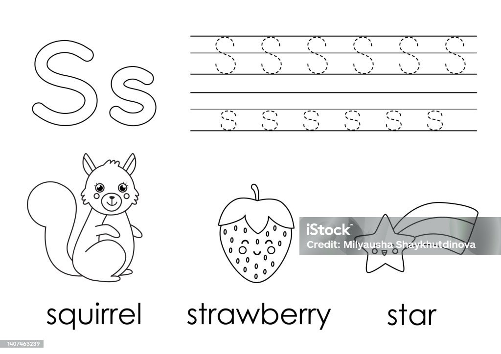 Learning english alphabet for kids letter s coloring book stock illustration