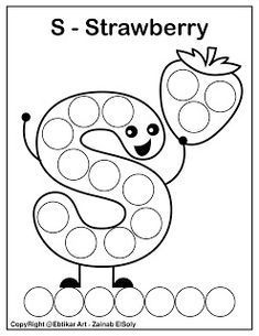 Set of abc dot marker coloring pages letter s for strawberry preschool coloring pages dot markers kindergarten coloring pages
