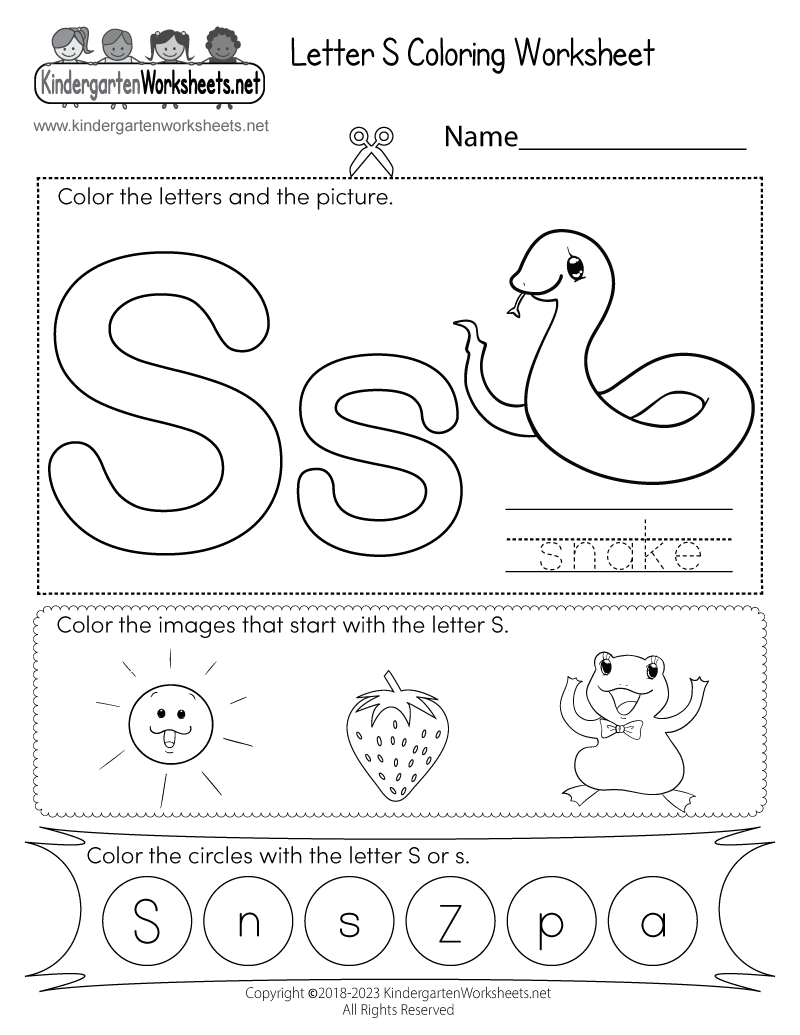Letter s coloring worksheet