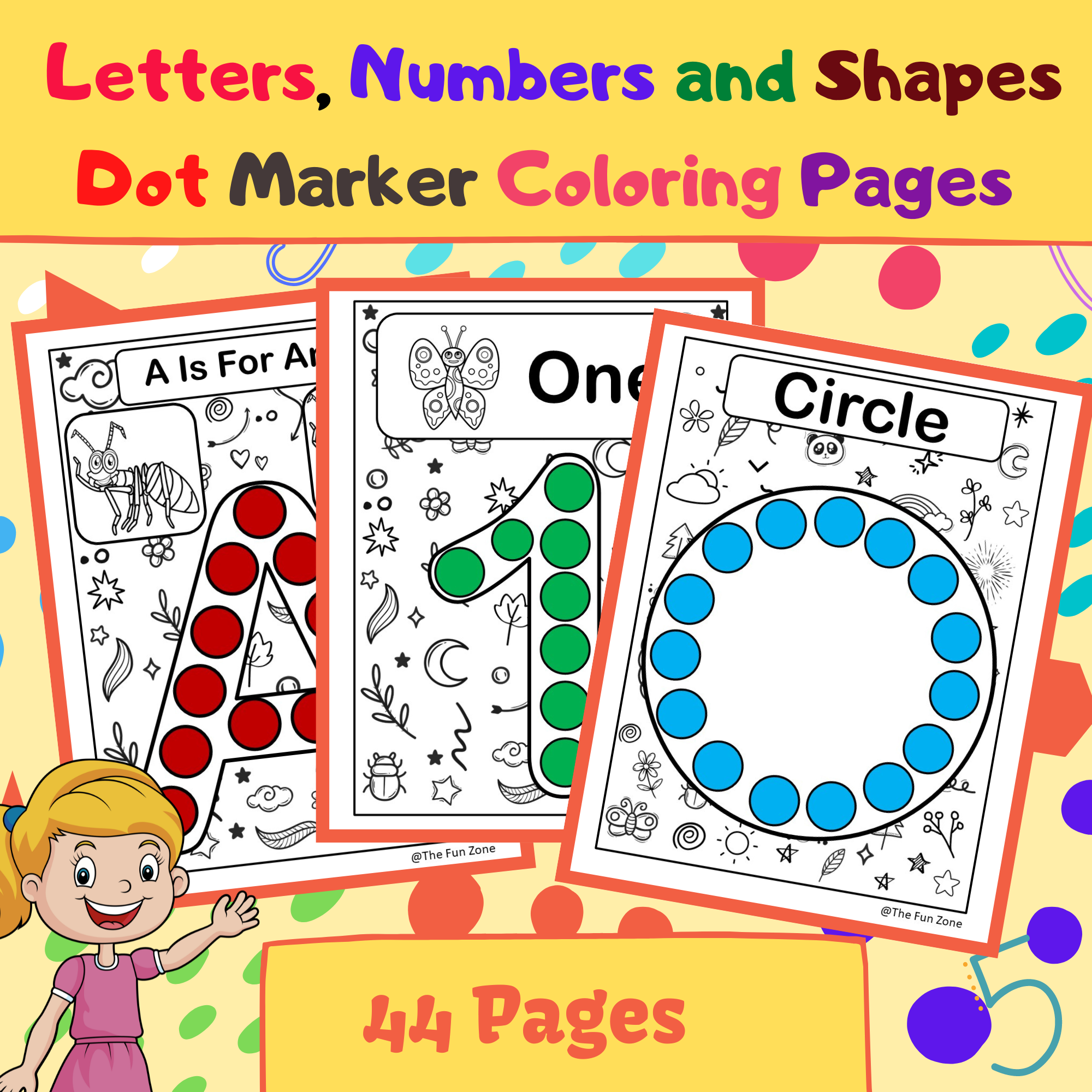 Letters numbers and shapes dot marker worksheets for preschoolers