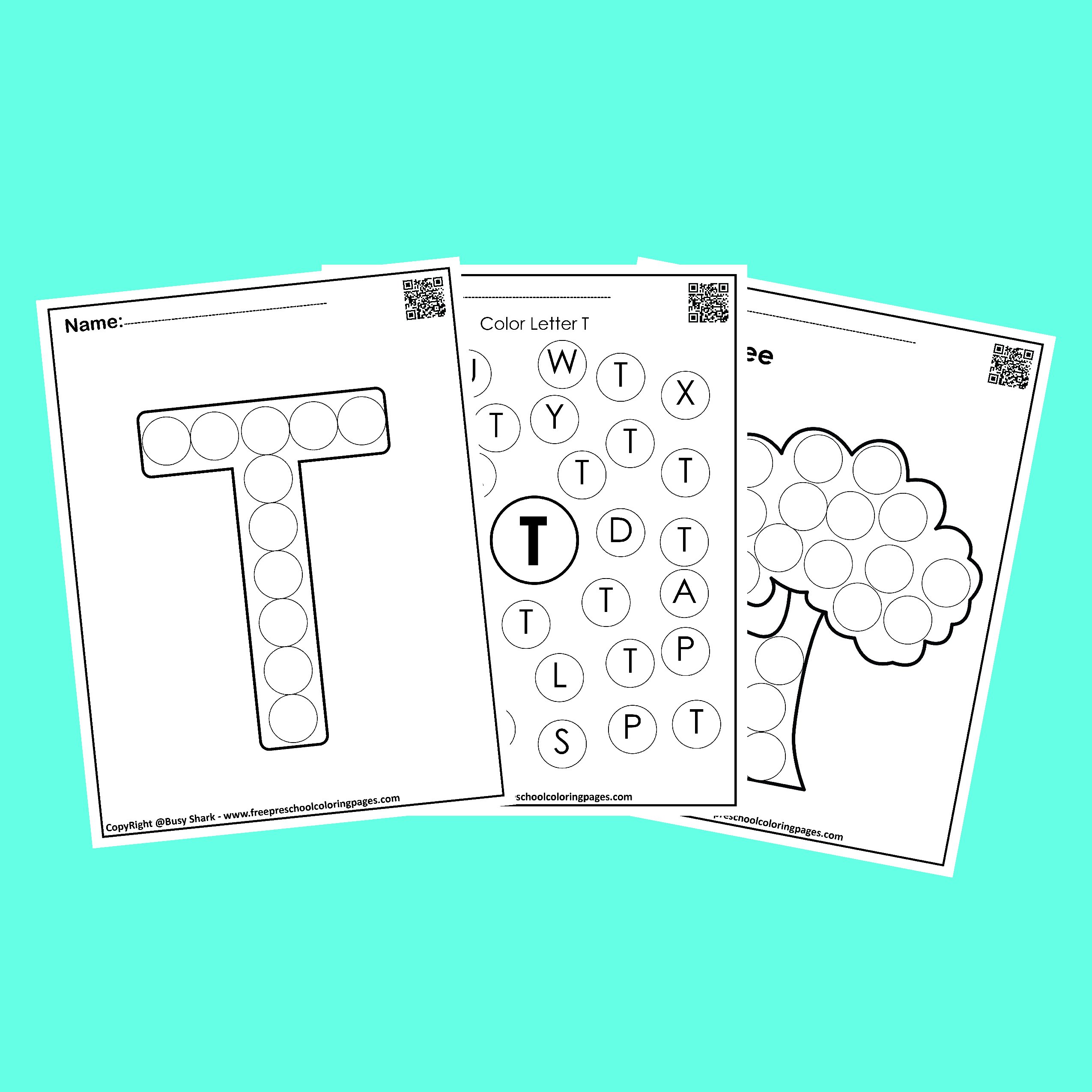 Letter t dot markers free coloring pages
