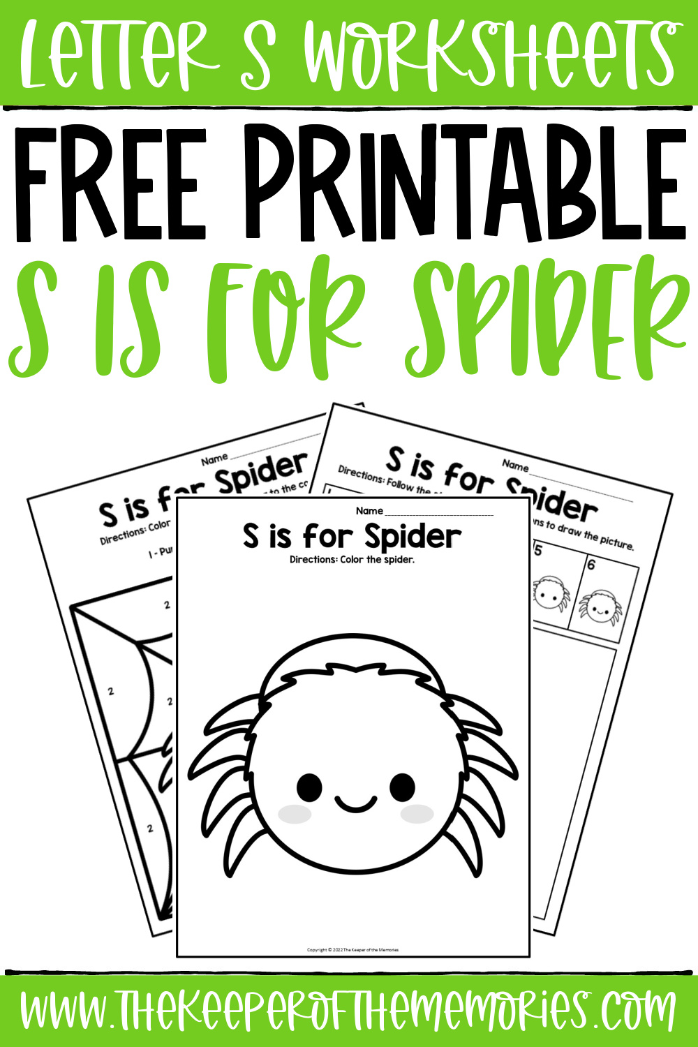 Free printable s is for spider letter s worksheets