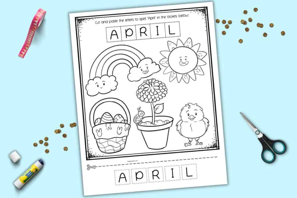 Free printable april cut and paste worksheet