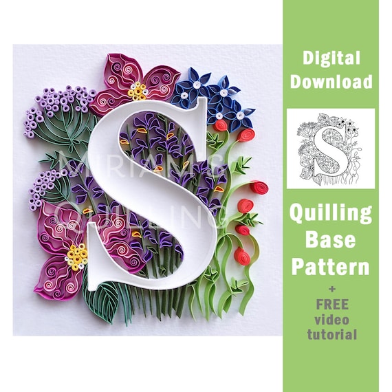 Digital download base paper quilling typography outline digital print monogram letter s coloring page flowers art