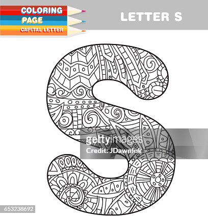 Adult coloring book capital letters hand drawn template high