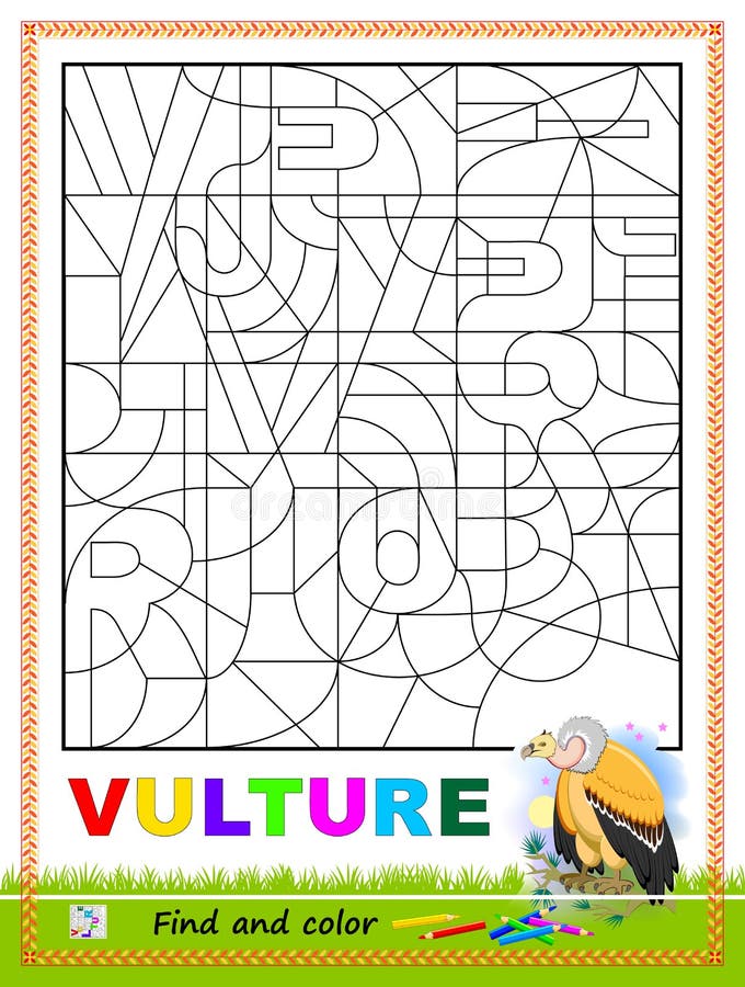 Educational page for little children find and paint the hidden letters read the word logic puzzle game coloring book stock vector