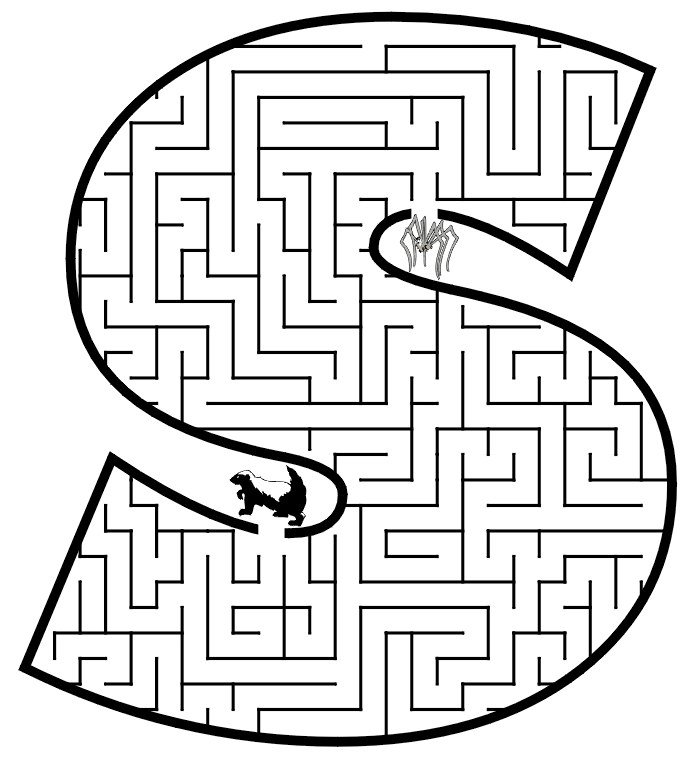 Free printable maze for kids lowercase letter s