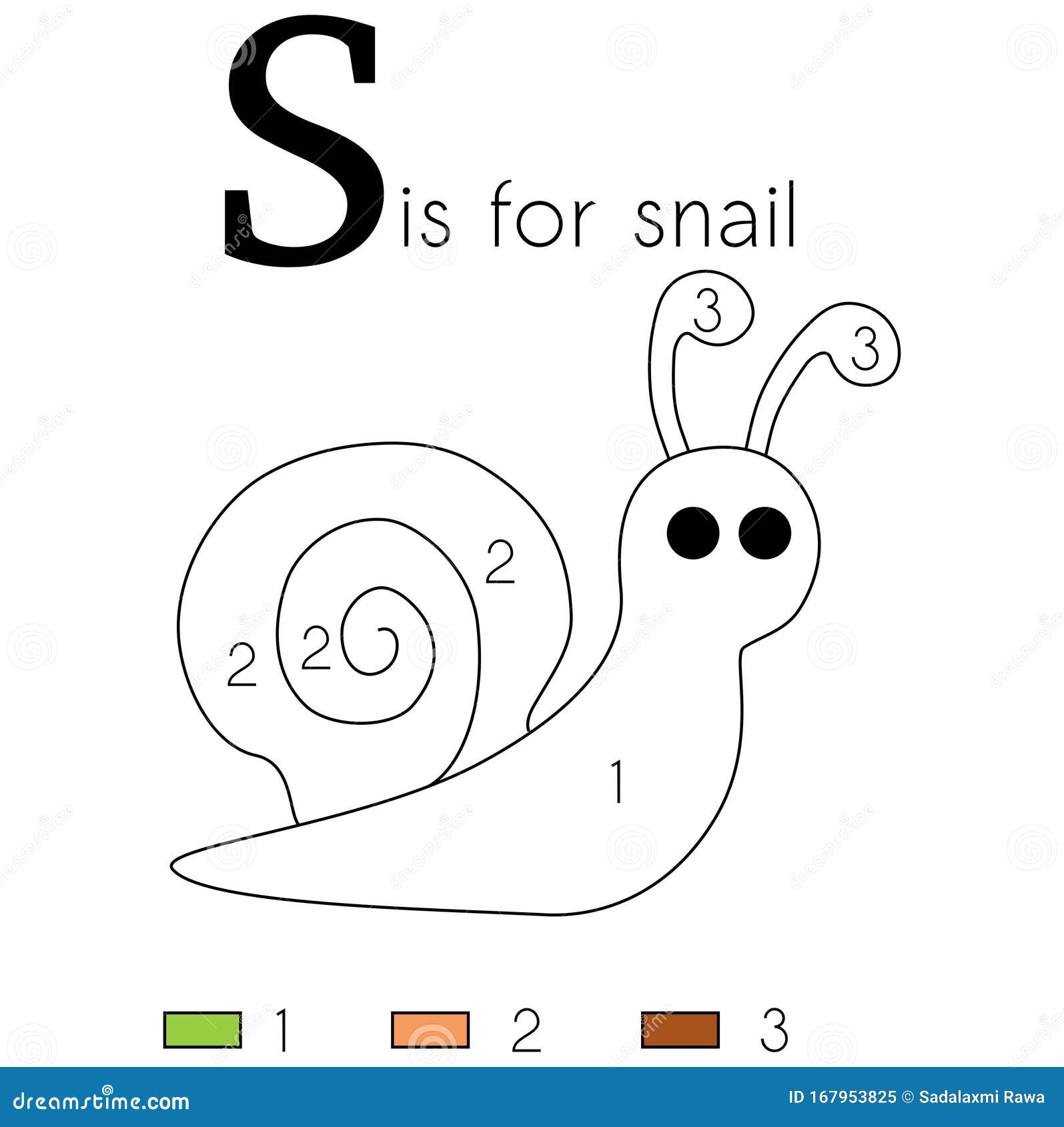 Snail vector alphabet letter s colouring page stock image