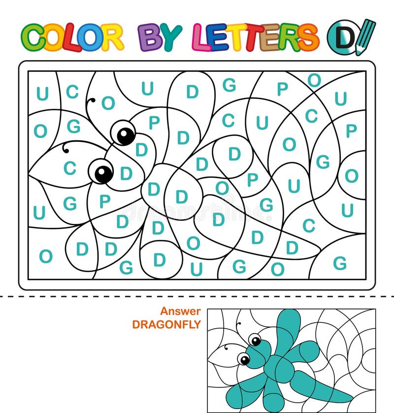 Abc coloring book for children color by letters learning the capital letters of the alphabet puzzle for children letter d stock vector