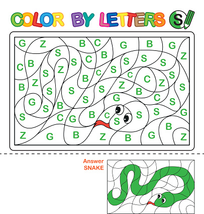 Puzzle for kids color by letters stock illustration