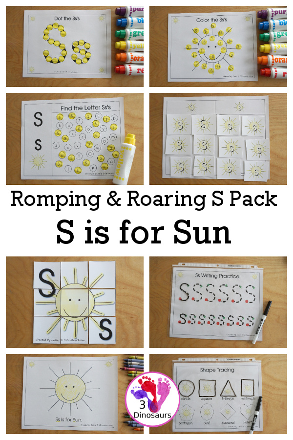 Free romping roaring s pack letter s is for sun dinosaurs
