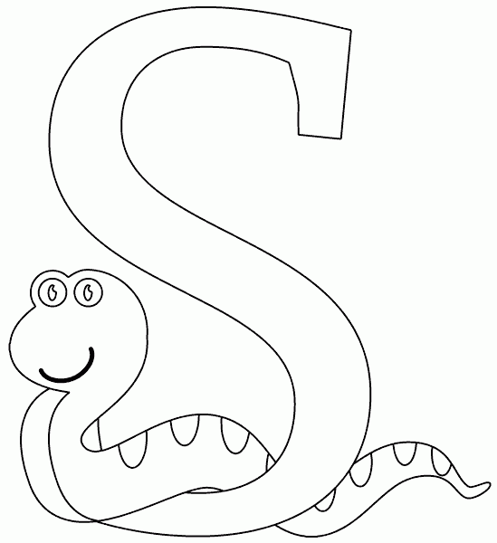 S is for snake coloring page