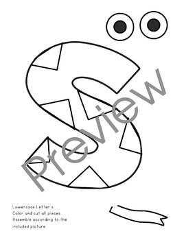 Lowercase letter s snake craft by kendras kindergarten tpt