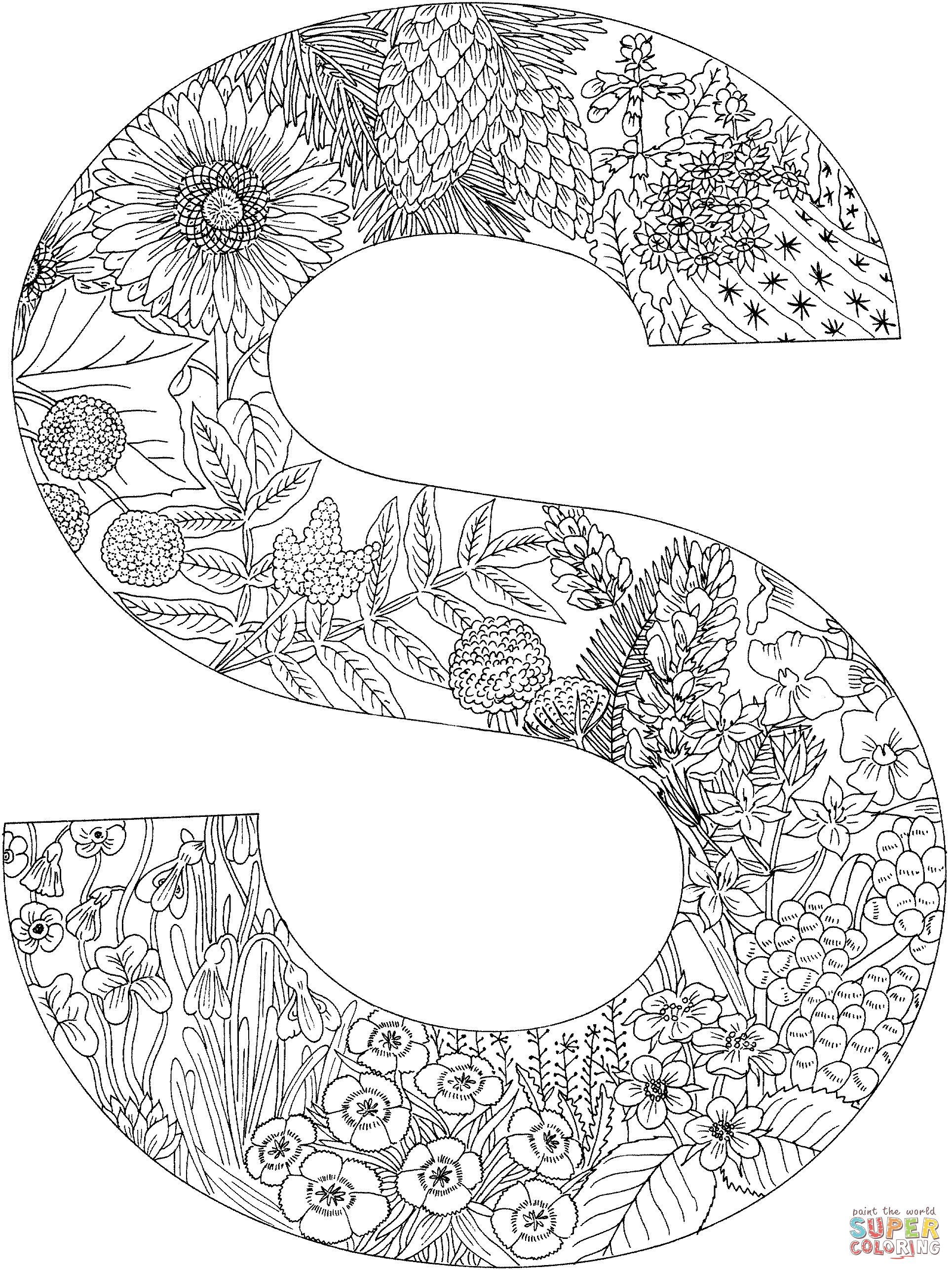 Letter s with plants coloring page free printable coloring pages