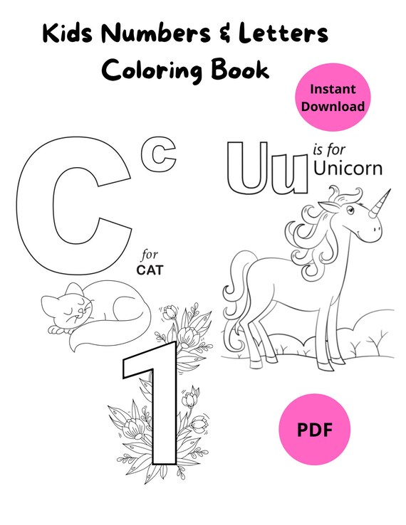 Kids printable coloring pages alphabet and numbers print and color kids coloring sheets digital download