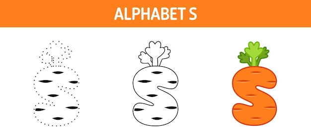 Premium vector alphabet s tracing and coloring worksheet for kids