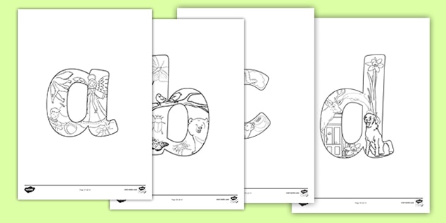 Lowercase alphabet themed mindfulness colouring sheets