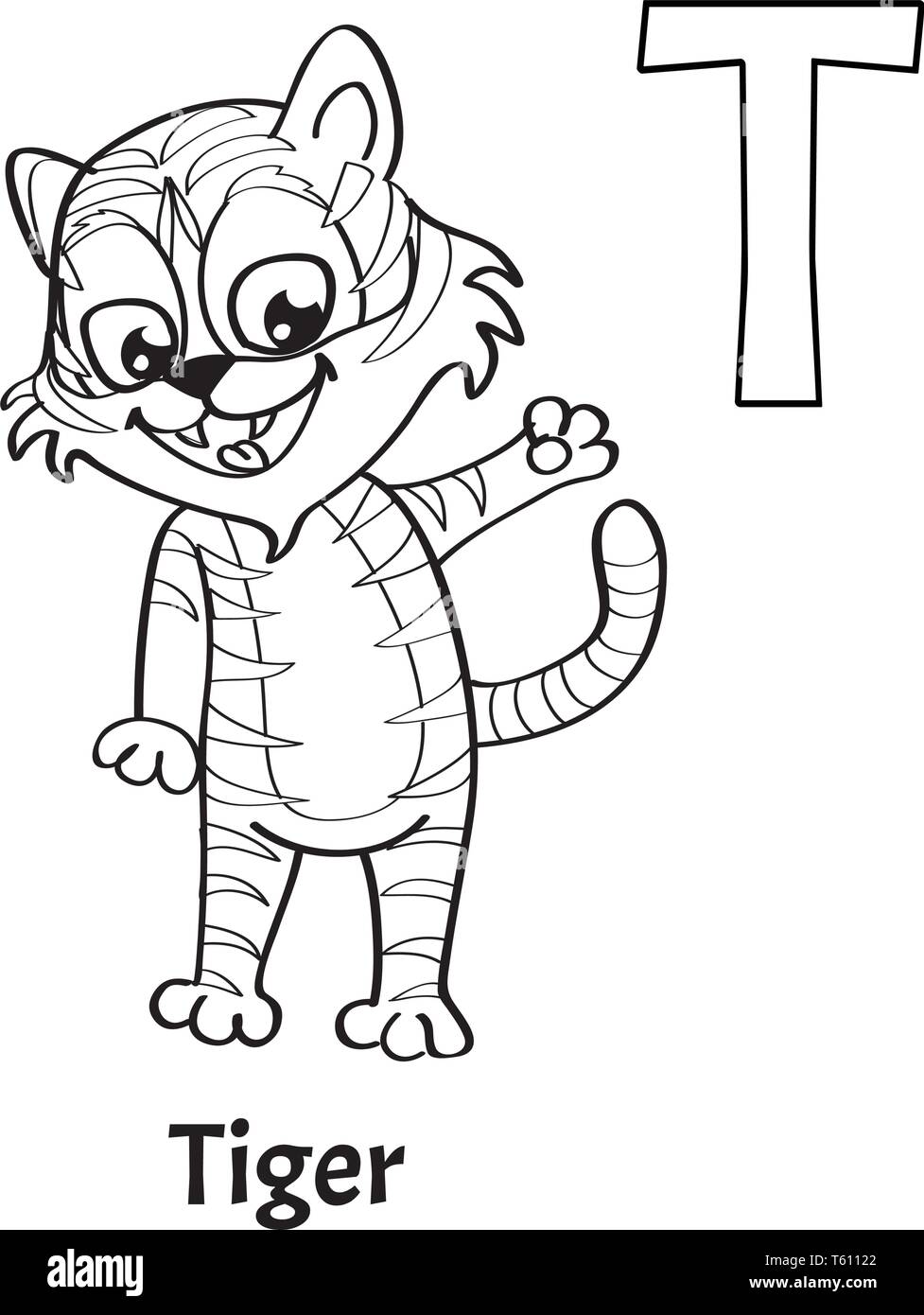 Vector alphabet letter t coloring page tiger stock vector image art