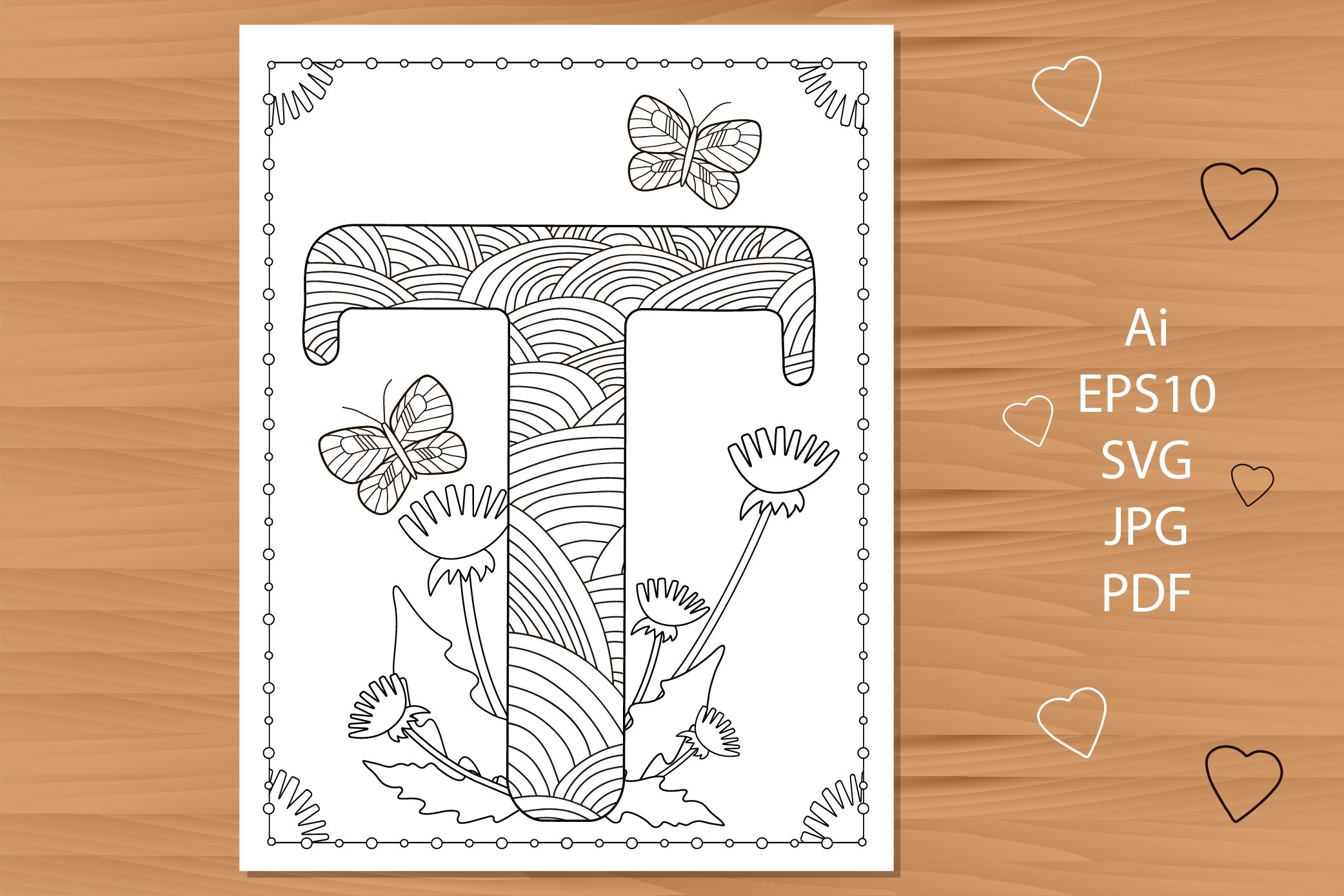 Letter t flowers coloring page