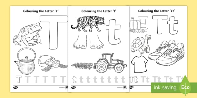 Letter t louring pages teacher made