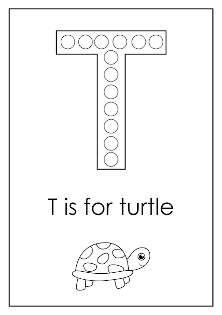 Premium vector learning english alphabet for kids letter t dot marker activity