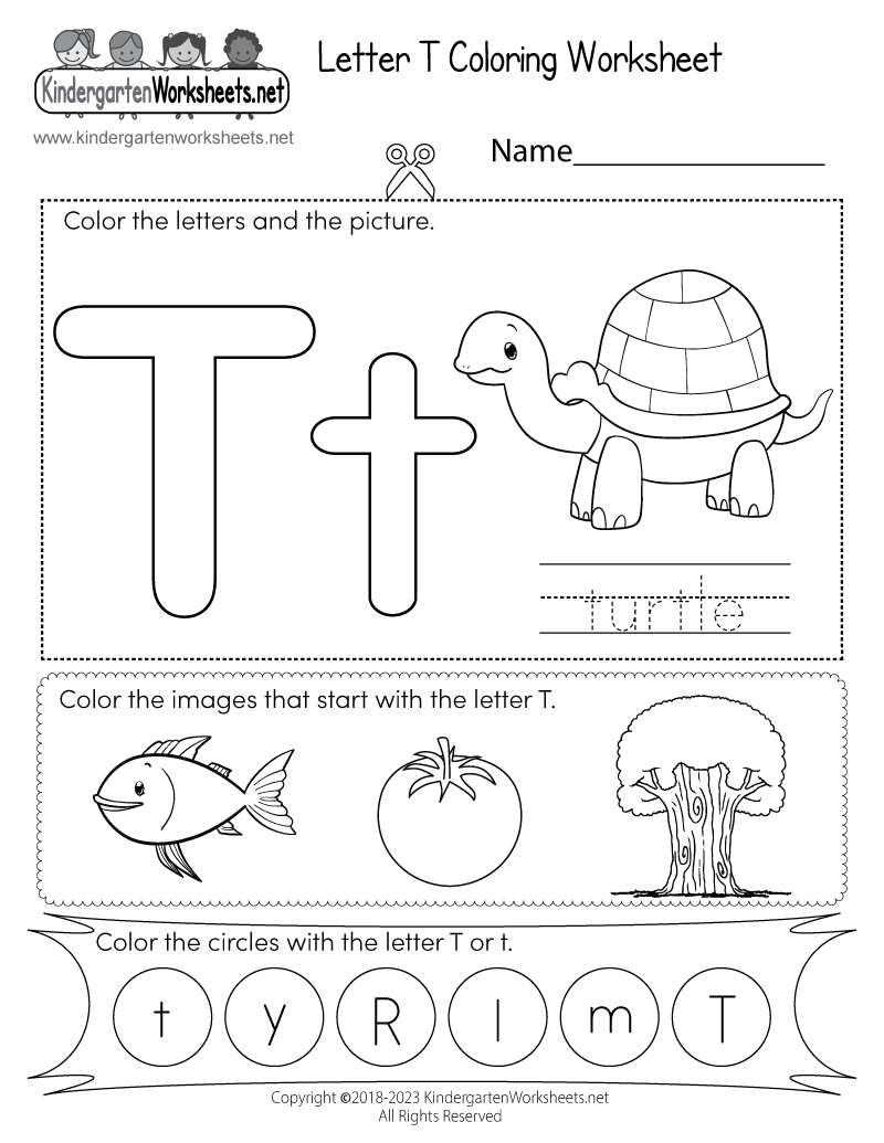 Letter t coloring worksheet